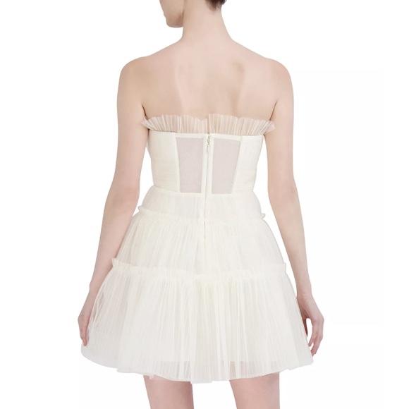 White Strapless Tiered Tulle Mini Dress - Picture 2 of 3
